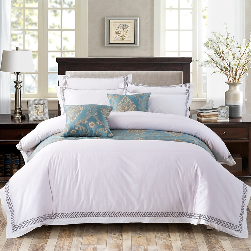 Wit 6080S 100% katoenen pijl geborduurde beddengoedset voor hotelslaapkamer