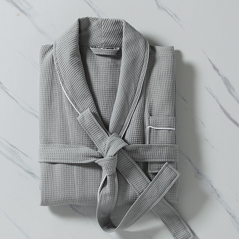 100% katoenen sjaalkraag met kleine wafel en badjas met biezen 100% katoenen sjaalkraag met kleine wafel en badjas met biezen