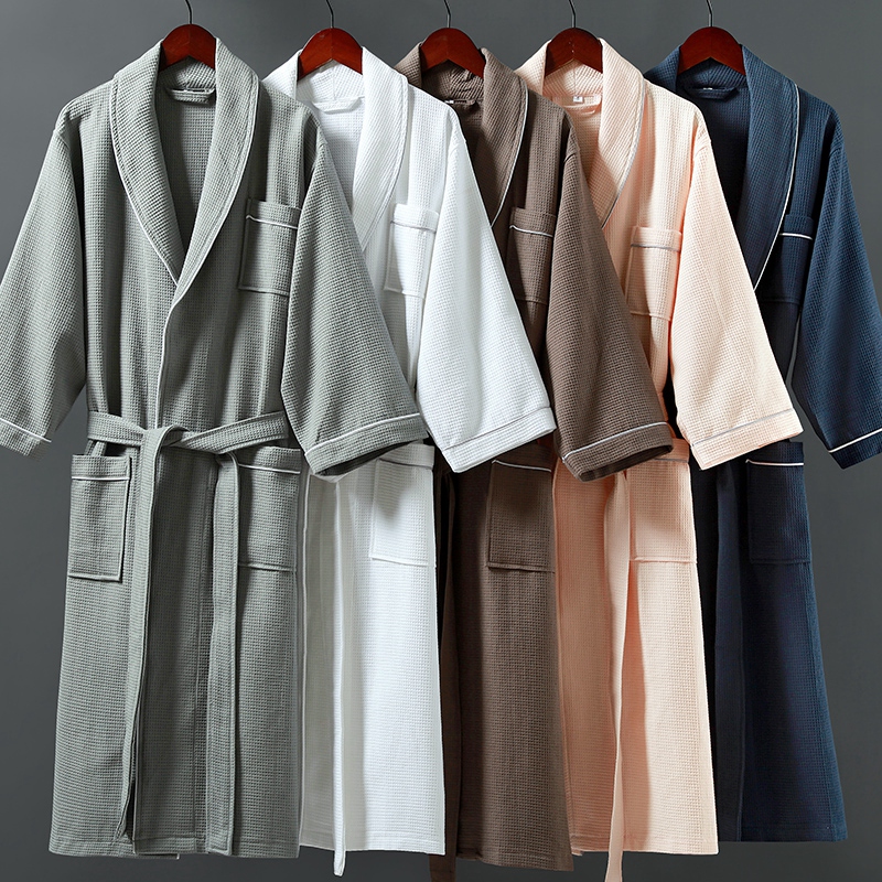 100% katoenen sjaalkraag met kleine wafel en badjas met biezen 100% katoenen sjaalkraag met kleine wafel en badjas met biezen