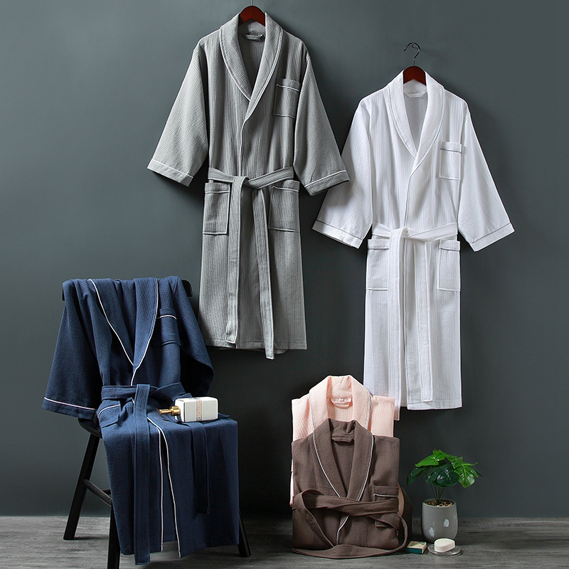 100% katoenen sjaalkraag met kleine wafel en badjas met biezen 100% katoenen sjaalkraag met kleine wafel en badjas met biezen