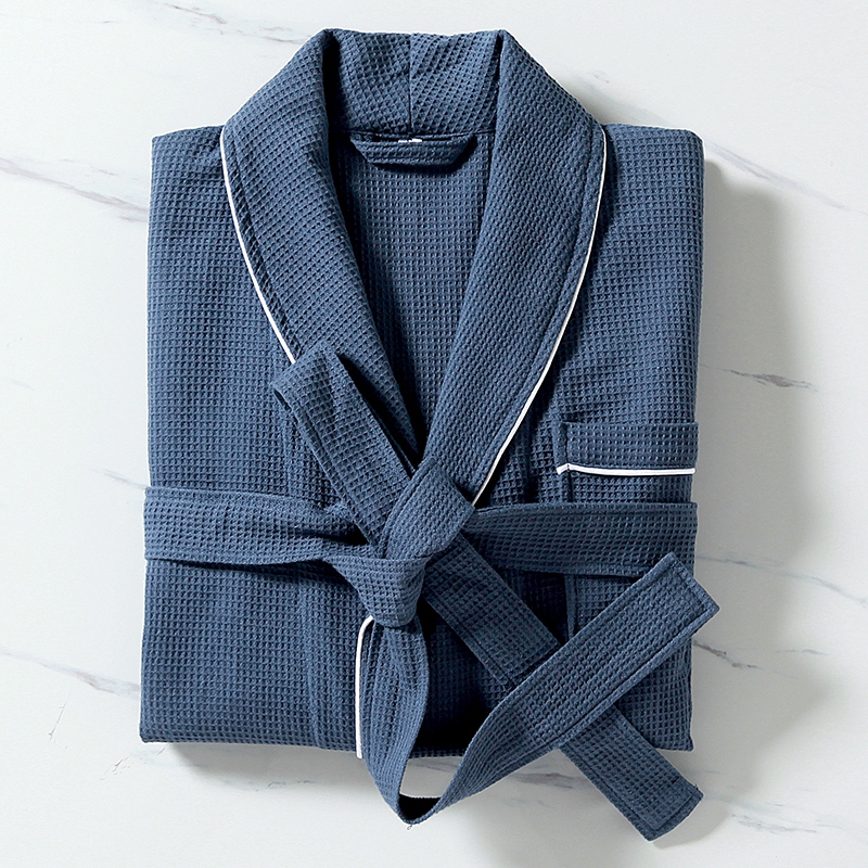 100% katoenen sjaalkraag met kleine wafel en badjas met biezen 100% katoenen sjaalkraag met kleine wafel en badjas met biezen