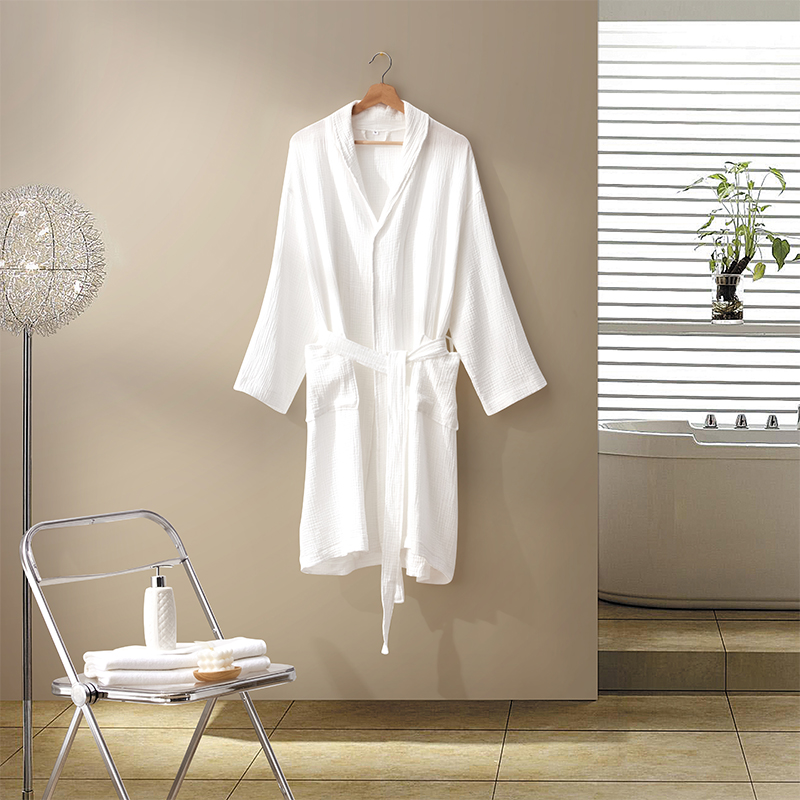 Dubbellaags gaaskatoen met sjaalkraag Hotelbadjas Dubbellaags gaaskatoen met sjaalkraag Hotelbadjas