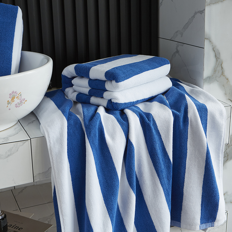 Garen geverfd blauw witte streep strandlaken zwembadhanddoek